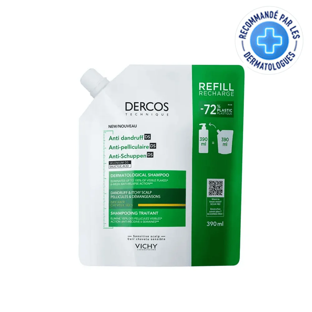 Vichy Dercos Technique Eco-Refill Anti-Dandruff Shampoo for Dry Hair - 390ml